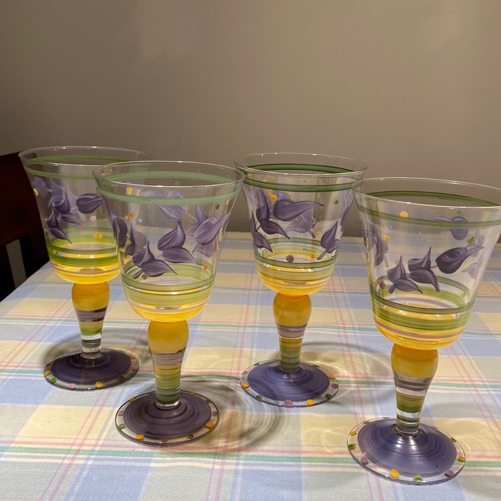 Set of 4 hand painted wine glasses